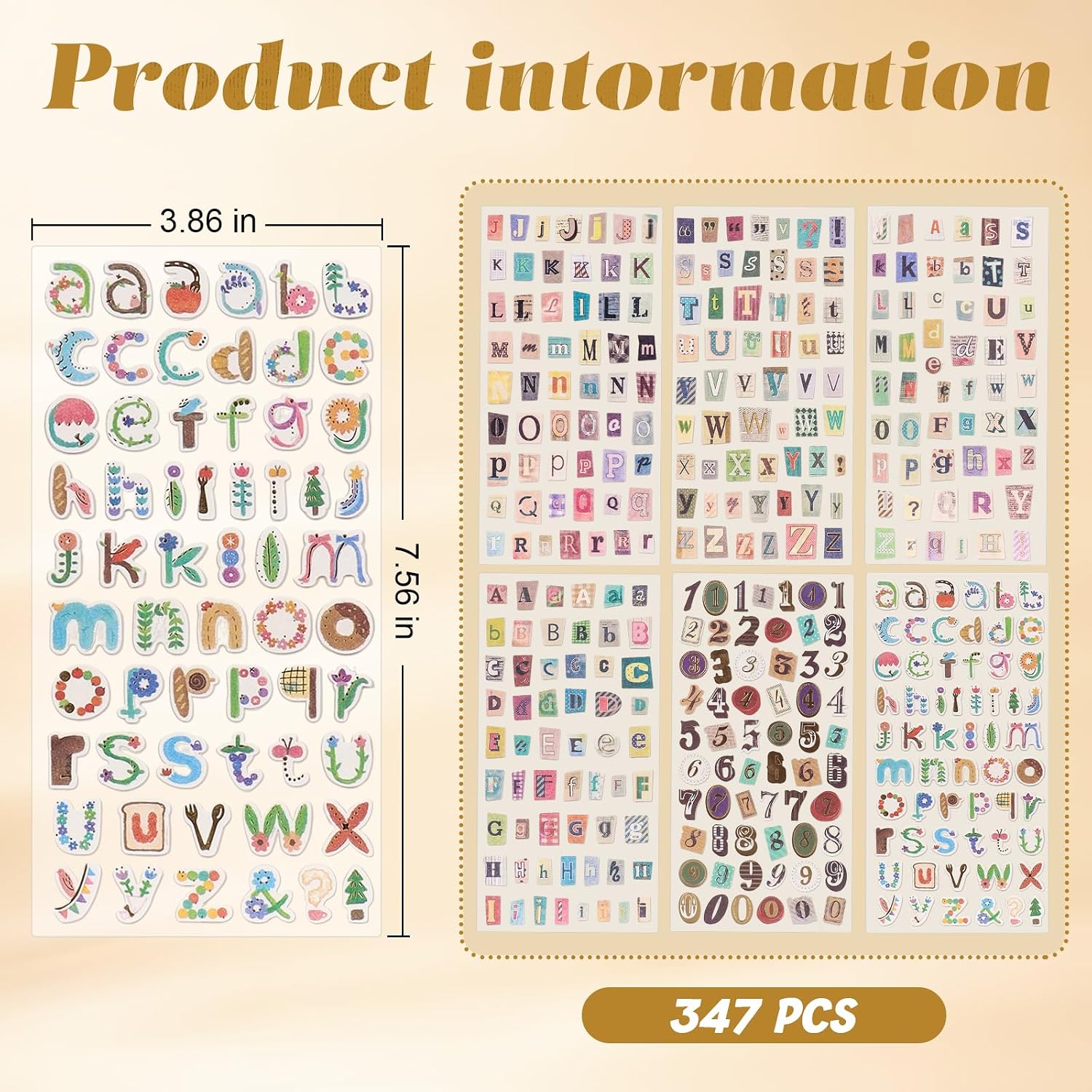 347PCS Letter Stickers for Scrapbooking, DIY Crafts Gift Junk Journal | Vintage Scrapbook Stickers with Retro  - view 2