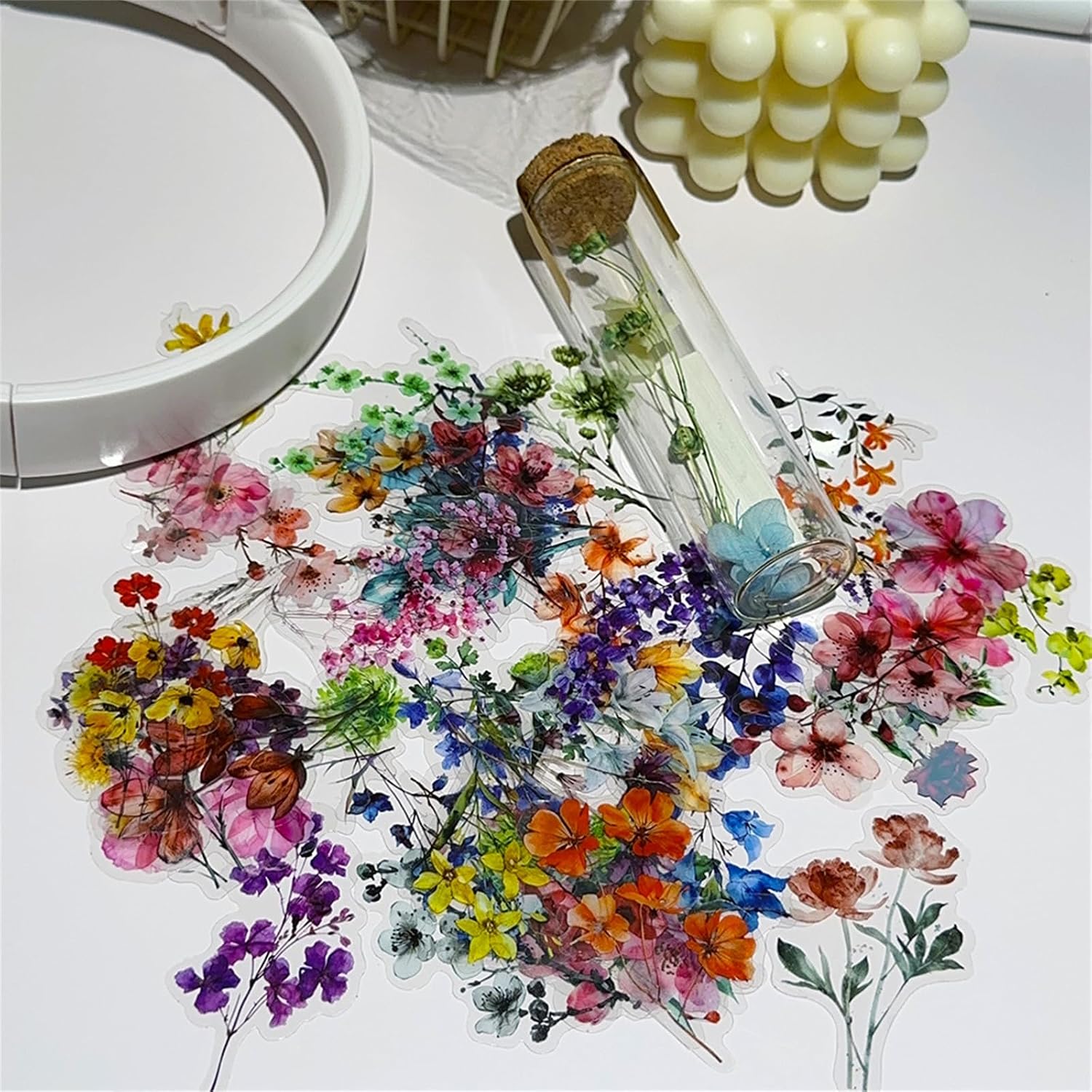 50 Pieces Natural Flower Themed Transparent Stickers for Scrapbooking, Self-Adhesive Scrapbooking Stickers Sup - view 2