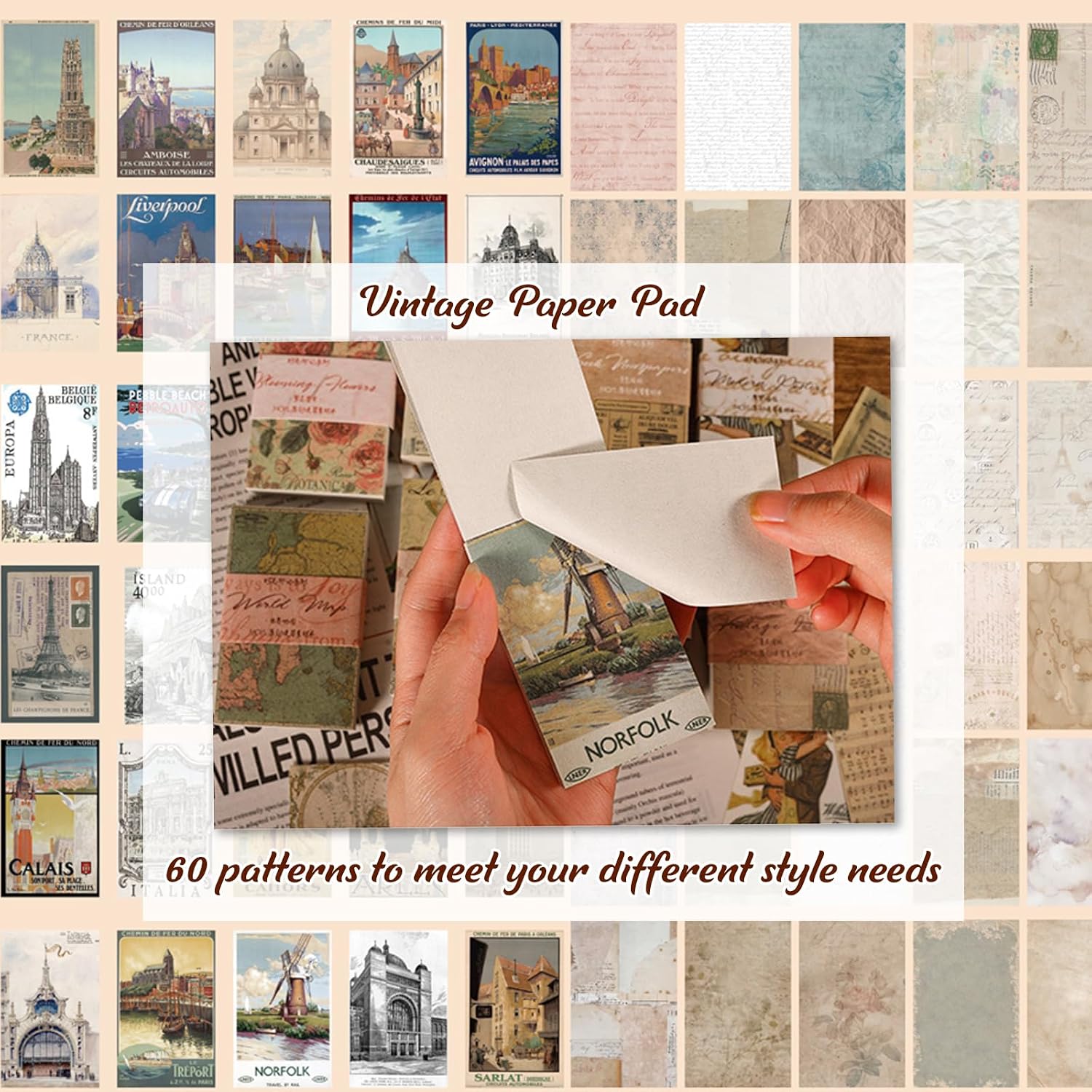565 Pcs Vintage Scrapbook Paper Kit, Scrapbook Paper Supplies with Flowers Stickers, Journaling Decorative Cra - view 6