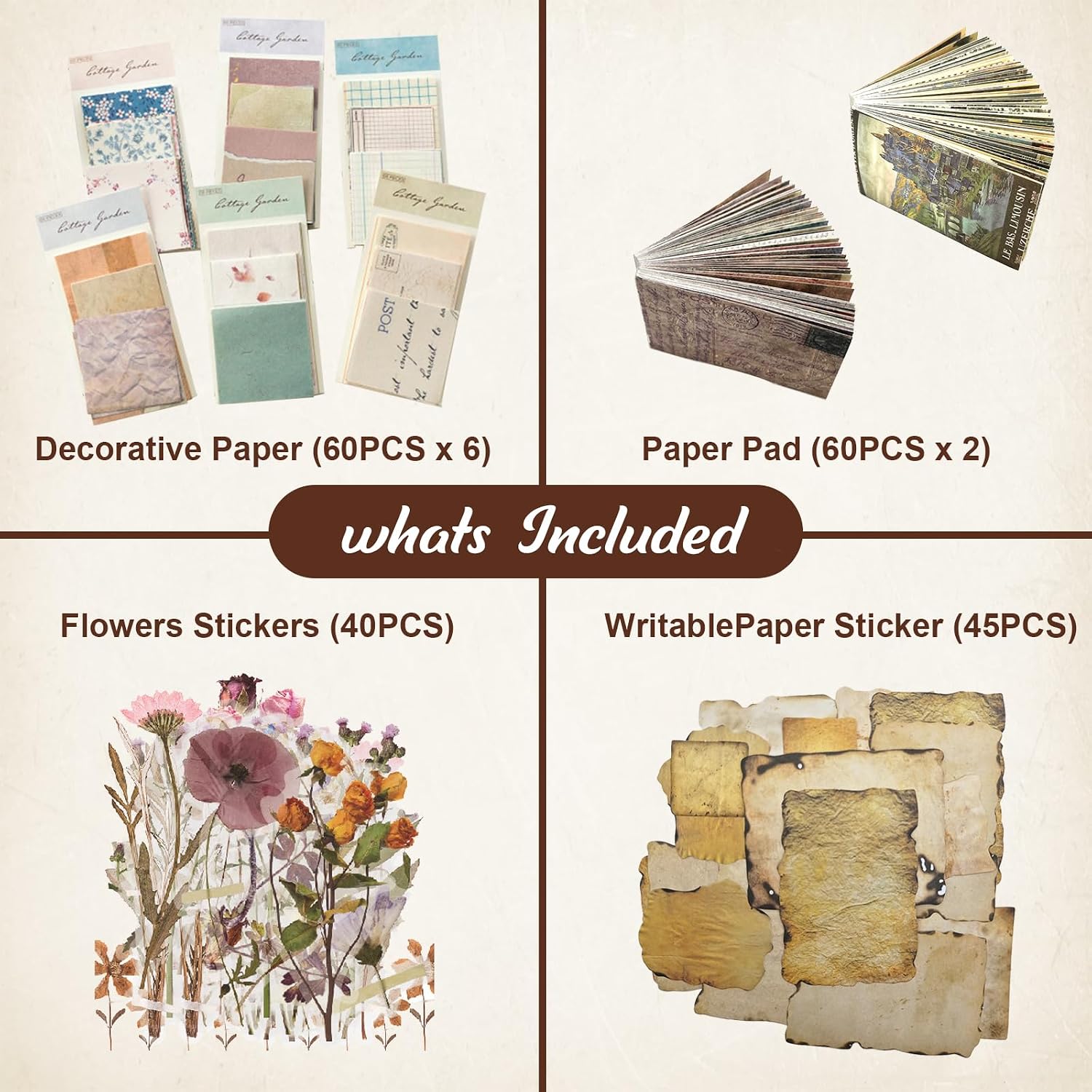 565 Pcs Vintage Scrapbook Paper Kit, Scrapbook Paper Supplies with Flowers Stickers, Journaling Decorative Cra - view 4