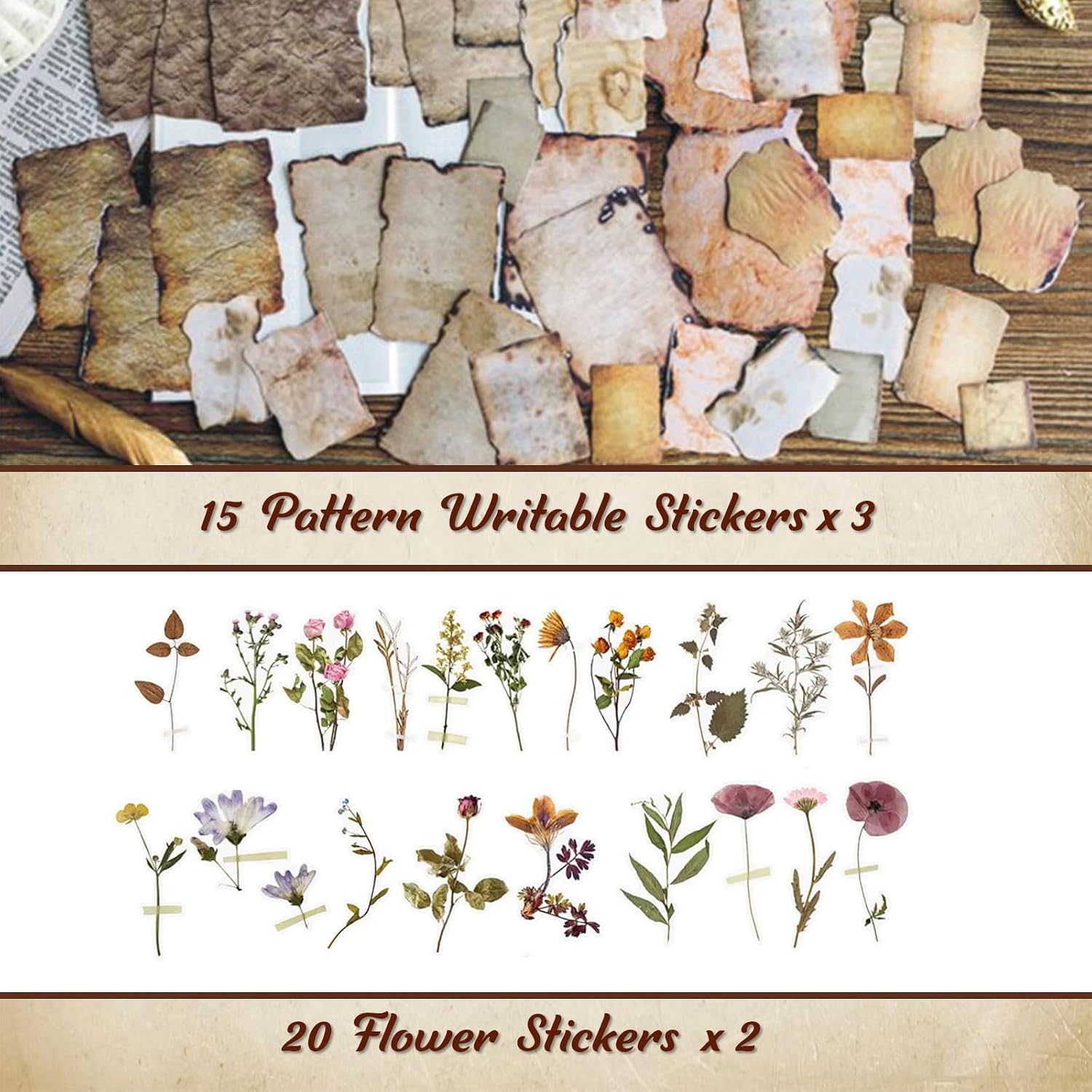 565 Pcs Vintage Scrapbook Paper Kit, Scrapbook Paper Supplies with Flowers Stickers, Journaling Decorative Cra - view 7