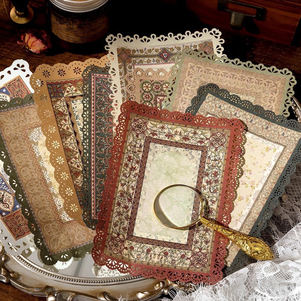Diuhofart 30 Sheets Lace Edged Vintage Scrapbook Paper, Assorted Set – 3 Pack Background Stationery Paper Ephe - view 2