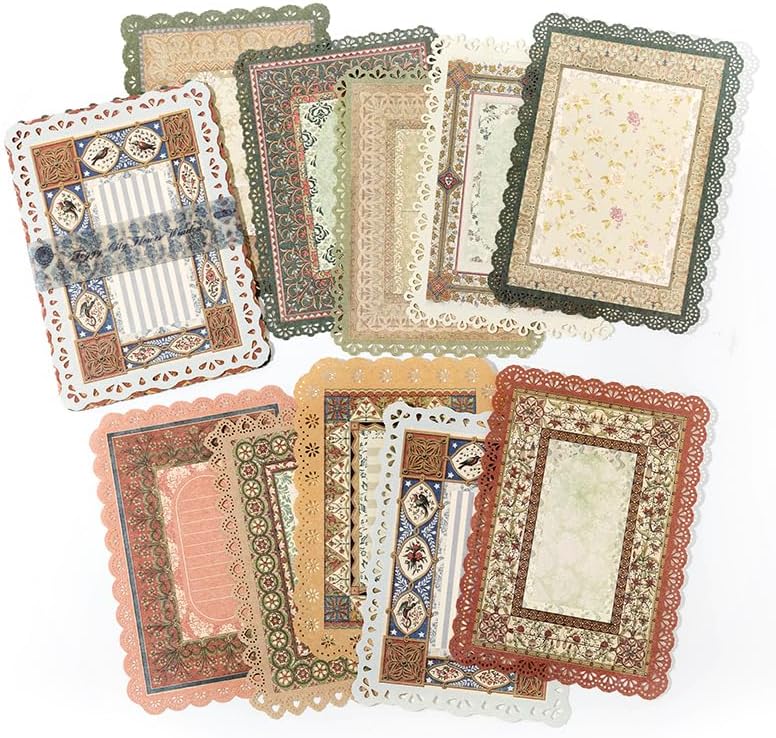 Diuhofart 30 Sheets Lace Edged Vintage Scrapbook Paper, Assorted Set – 3 Pack Background Stationery Paper Ephe - view 7