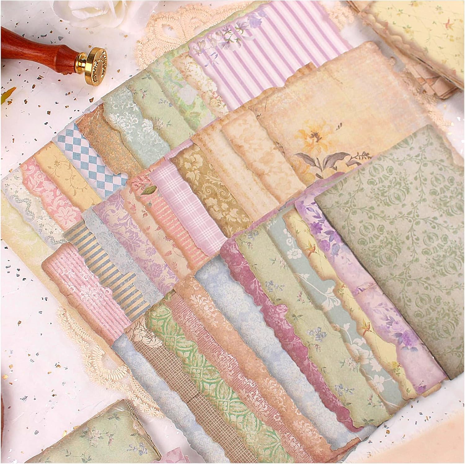 Diuhofart 30 Sheets Lace Edged Vintage Scrapbook Paper, Assorted Set – 3 Pack Background Stationery Paper Ephe - view 16