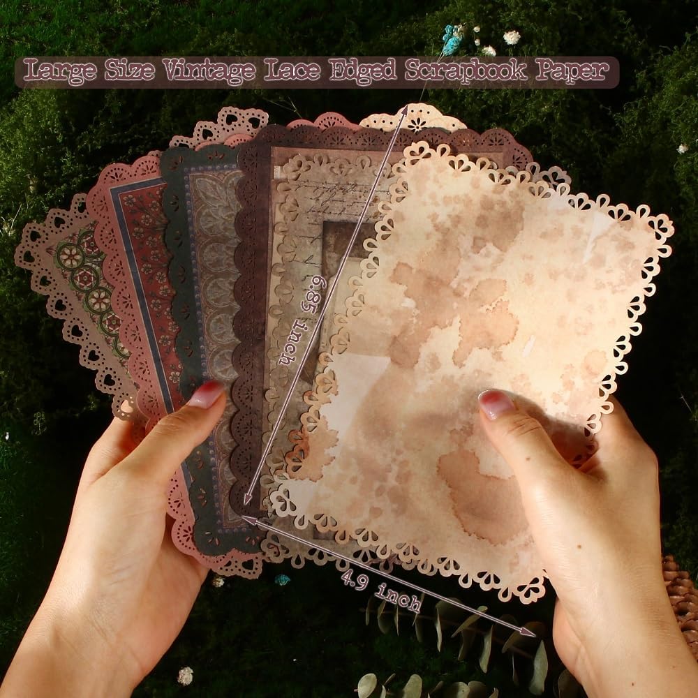 Diuhofart 30 Sheets Lace Edged Vintage Scrapbook Paper, Assorted Set – 3 Pack Background Stationery Paper Ephe - view 3