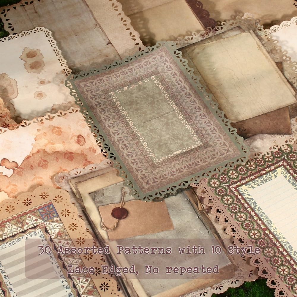 Diuhofart 30 Sheets Lace Edged Vintage Scrapbook Paper, Assorted Set – 3 Pack Background Stationery Paper Ephe - view 4