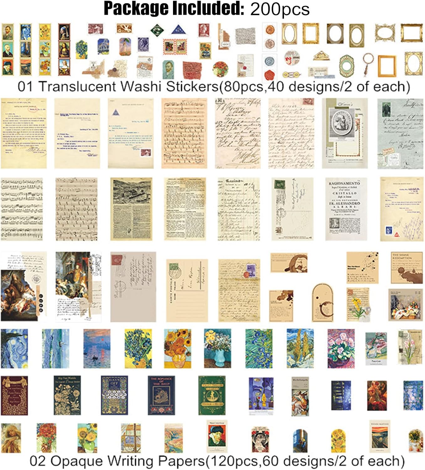 Esweny 200PCS Vintage Scrapbooking Supplies Kit for Journaling, Junk Journal Planners Aesthetic Cottagecore Ro - view 2