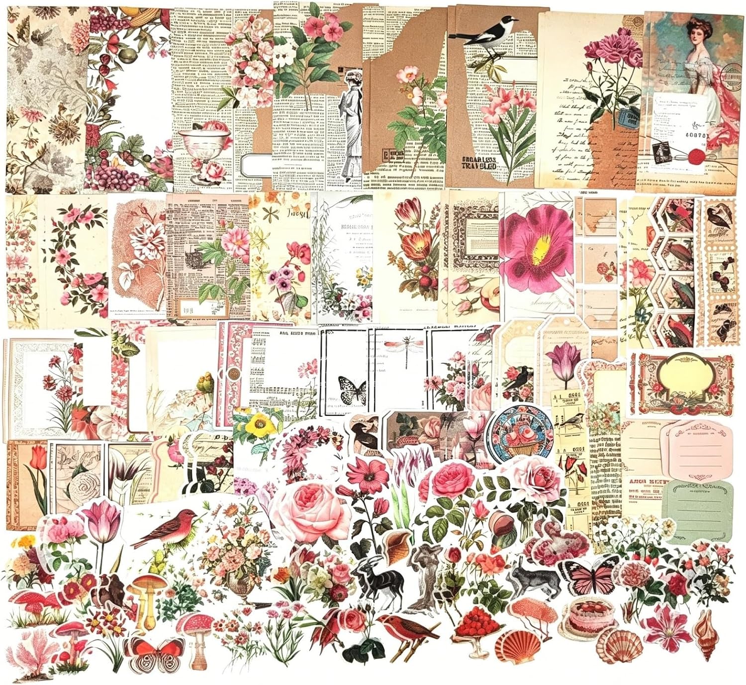 Esweny 200PCS Vintage Scrapbooking Supplies Kit for Journaling, Junk Journal Planners Aesthetic Cottagecore Ro - view 16