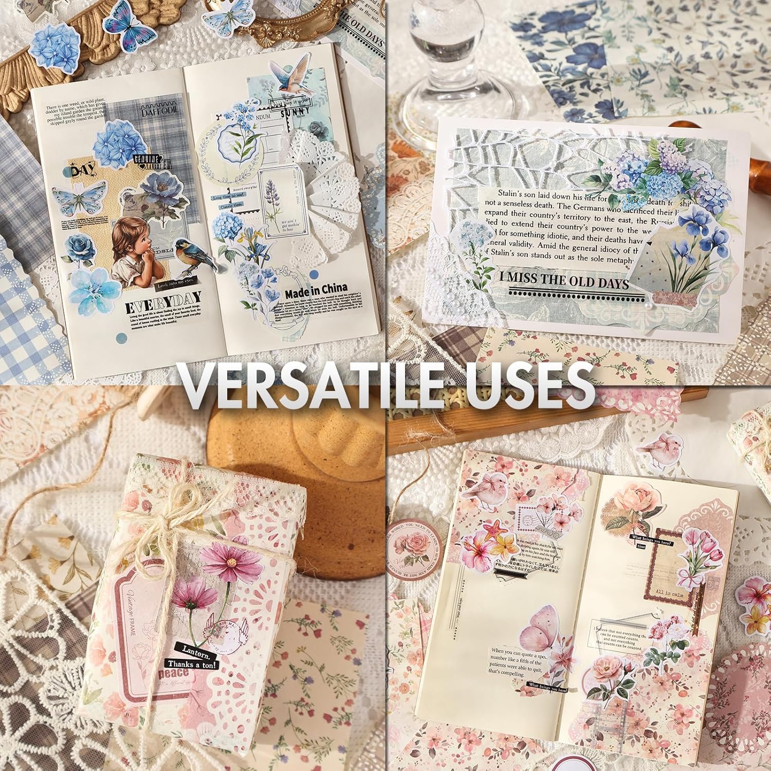 OKUPAN Scrapbook Supplies Kit u2013 400Pcs Scrapbook Paper & Journal Stickers | 4 Pack Vintage Floral Journal - view 2