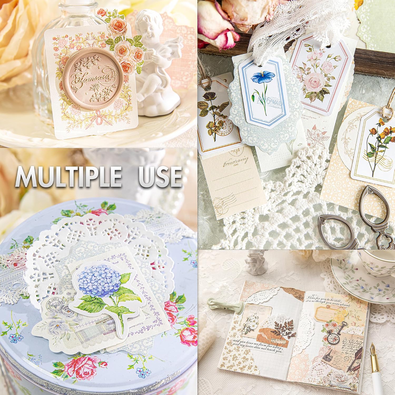 OKUPAN Vintage Floral Scrapbook Paper & Journaling Stickers, 400pcs | 4 Pack Assorted Set, Junk Journal Scrapb - view 4