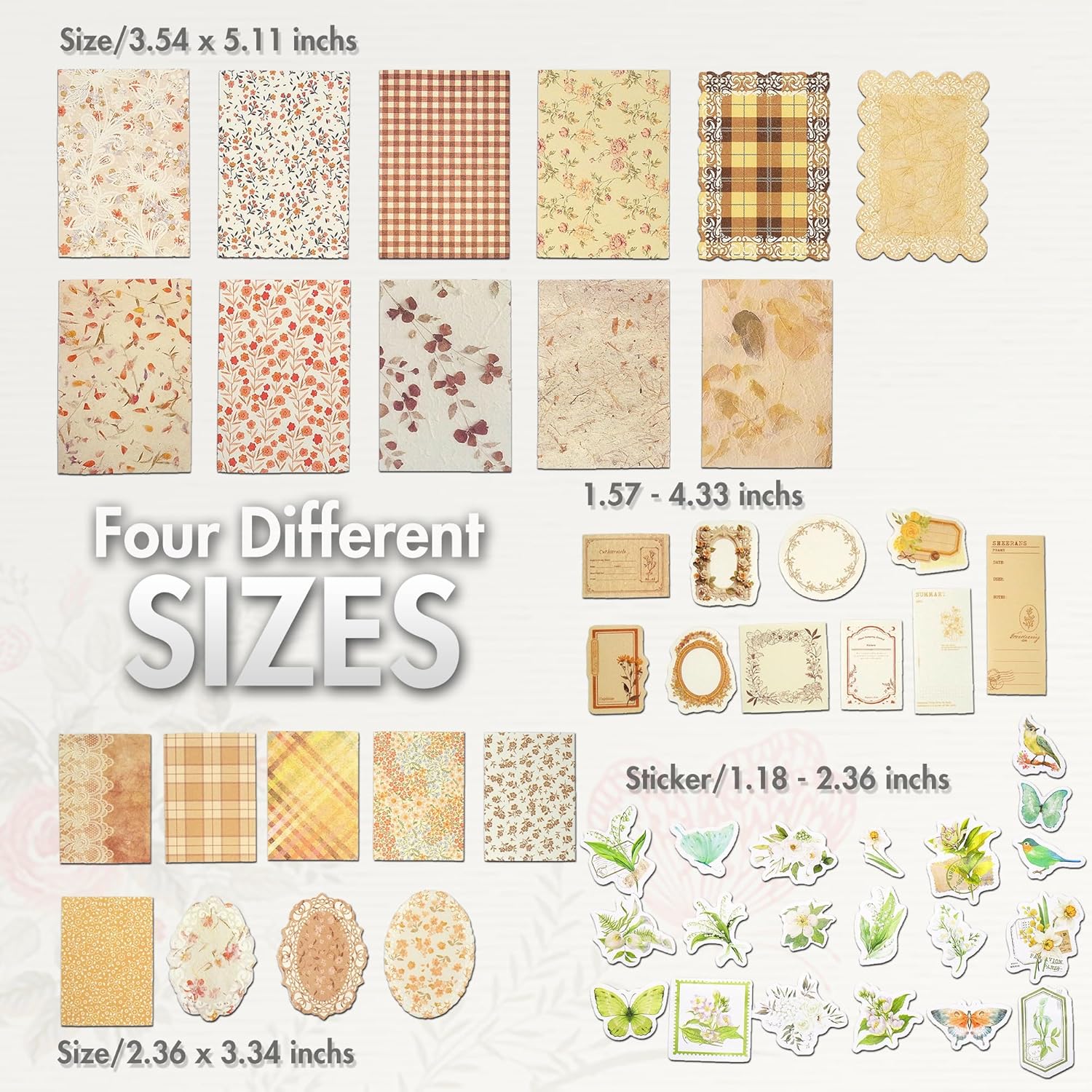 OKUPAN Vintage Floral Scrapbook Paper & Journaling Stickers, 400pcs | 4 Pack Assorted Set, Junk Journal Scrapb - view 3