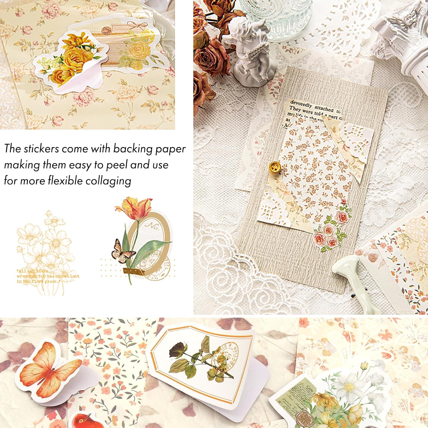 OKUPAN Vintage Floral Scrapbook Paper & Journaling Stickers, 400pcs | 4 Pack Assorted Set, Junk Journal Scrapb - view 5