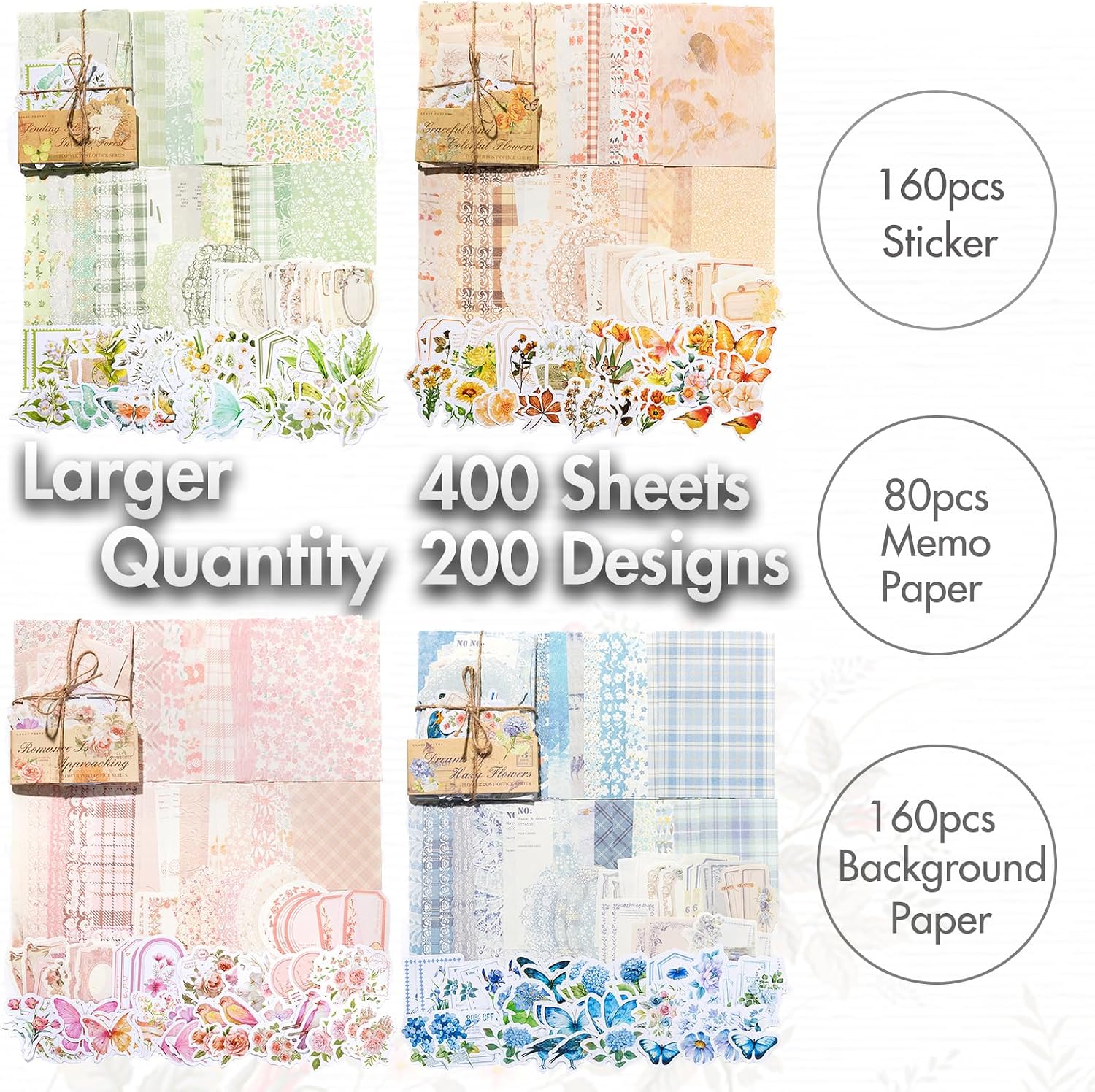 OKUPAN Vintage Floral Scrapbook Paper & Journaling Stickers, 400pcs | 4 Pack Assorted Set, Junk Journal Scrapb - view 6