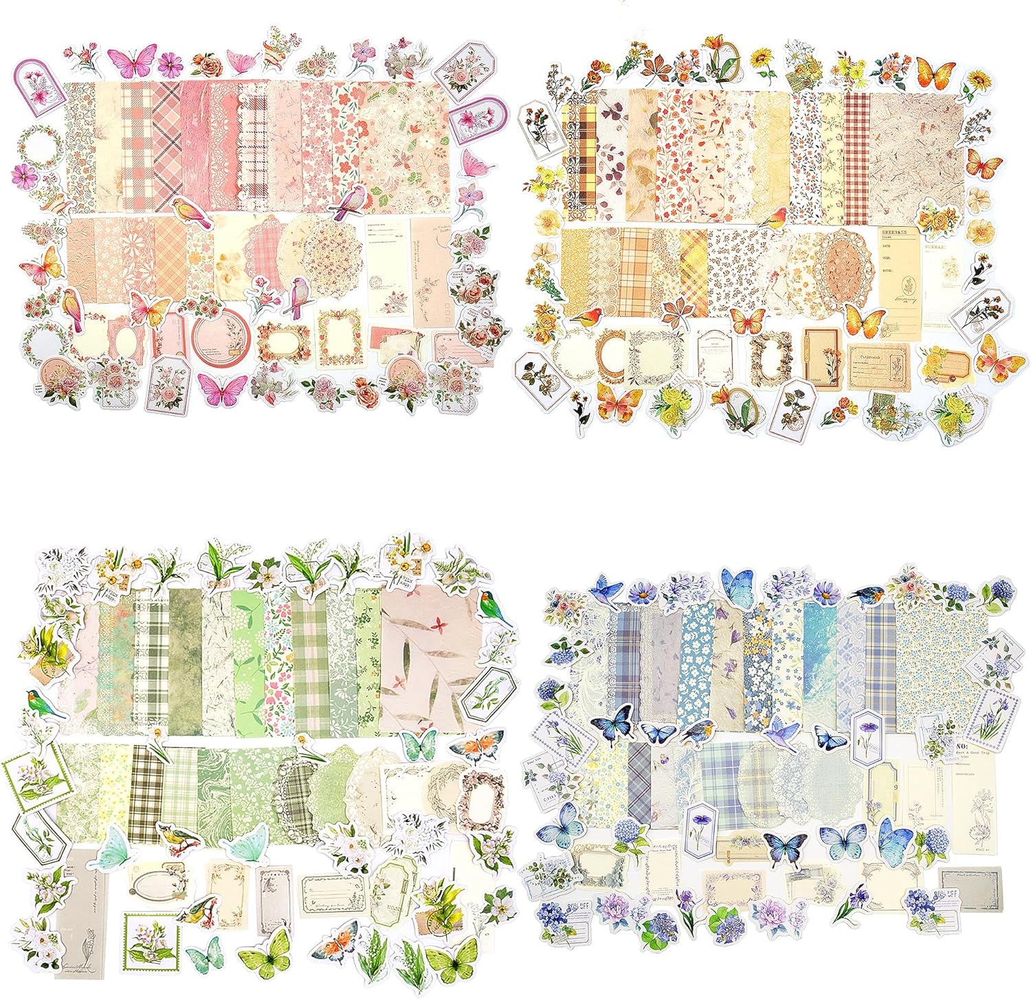 OKUPAN Vintage Floral Scrapbook Paper & Journaling Stickers, 400pcs | 4 Pack Assorted Set, Junk Journal Scrapb