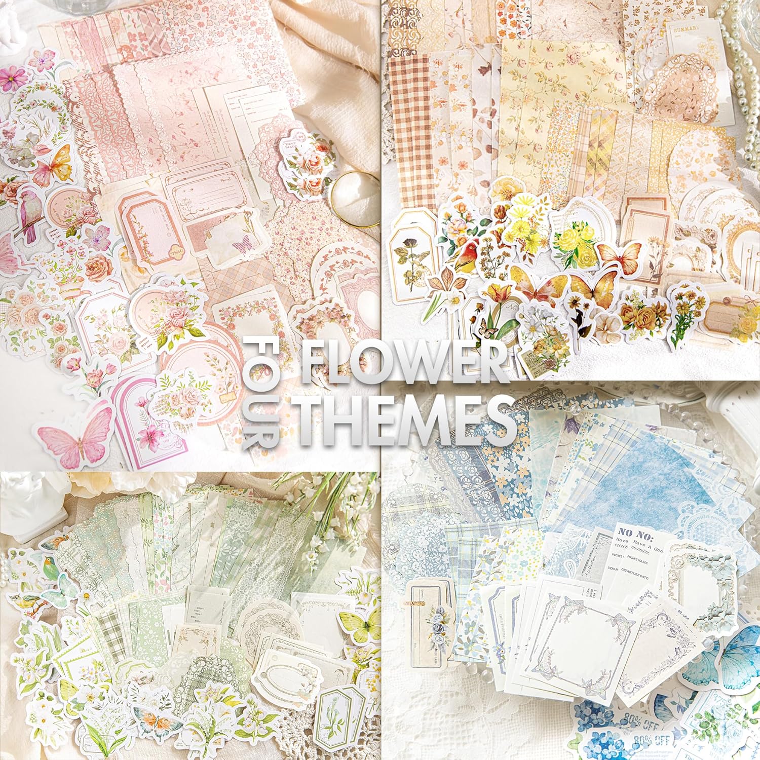 OKUPAN Vintage Floral Scrapbook Paper & Journaling Stickers, 400pcs | 4 Pack Assorted Set, Junk Journal Scrapb - view 2