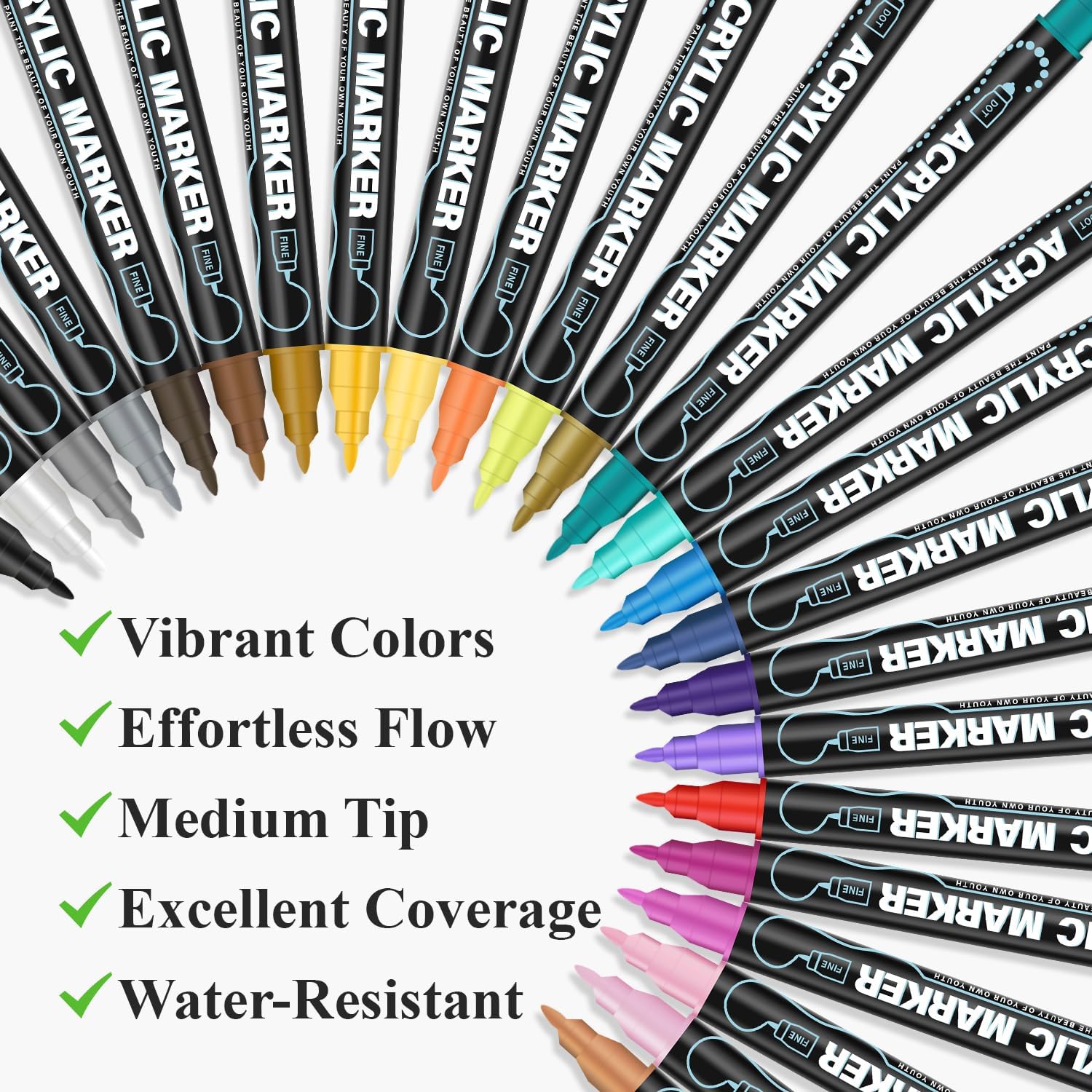 REALZEVA Acrylic Paint Markers, 24 Colors Dual Tip Acrylic Paint Pens for Rock Painting, Fabric, Wood, Canvas, - view 3