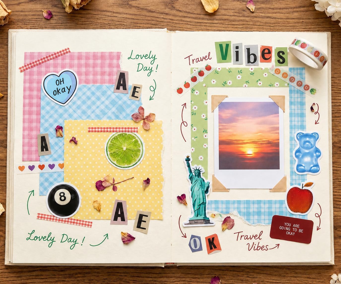 Scrapbook Supplies Kit 12 Sheets 6×6 Inch Scrapbook Paper 4 Letter Sticker Sheets 10 Washi Tape 8 Decorative S - view 2