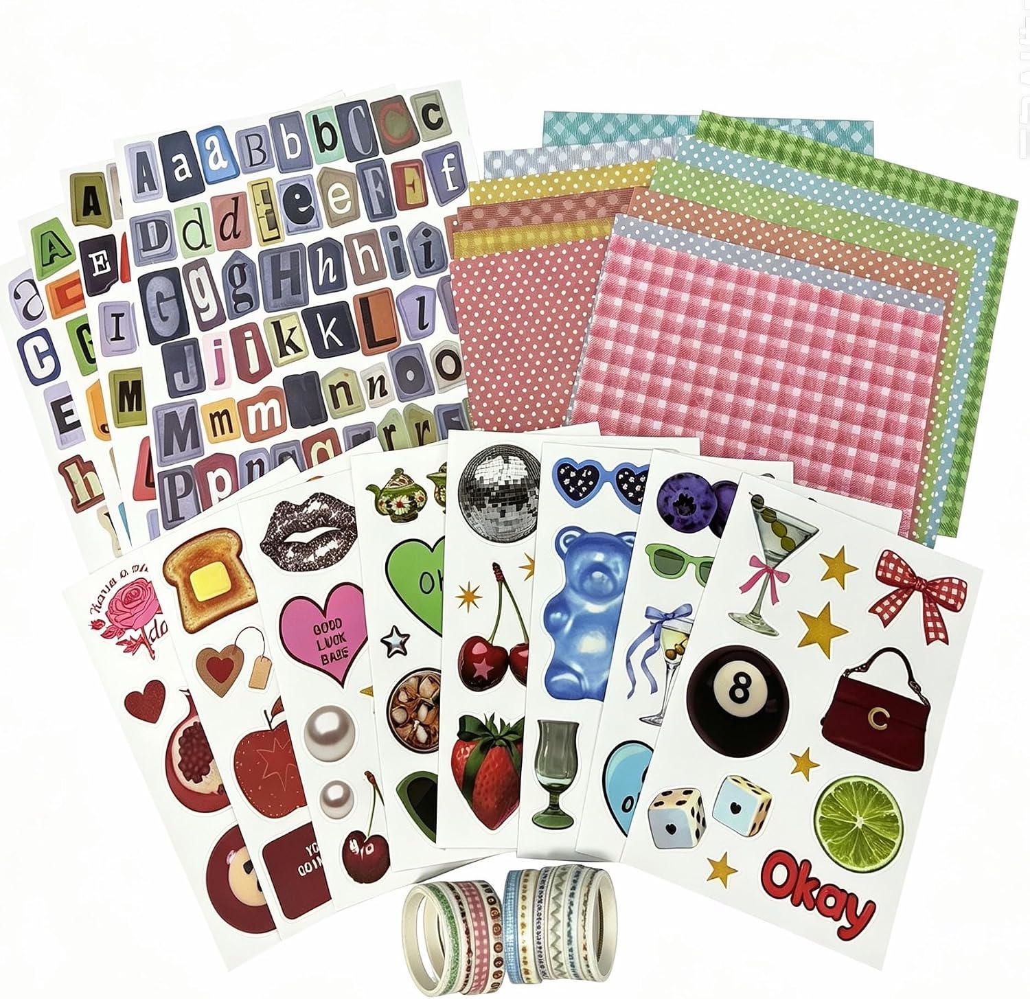 Scrapbook Supplies Kit 12 Sheets 6×6 Inch Scrapbook Paper 4 Letter Sticker Sheets 10 Washi Tape 8 Decorative S