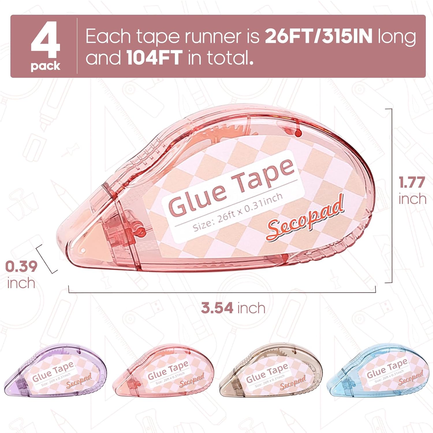 Secopad Scrapbook Tape, Glue Tape for Crafts, 4 Pack, Light-Colored Shell | 0.3IN x 26FT, Sticky & Safe, Doubl - view 5