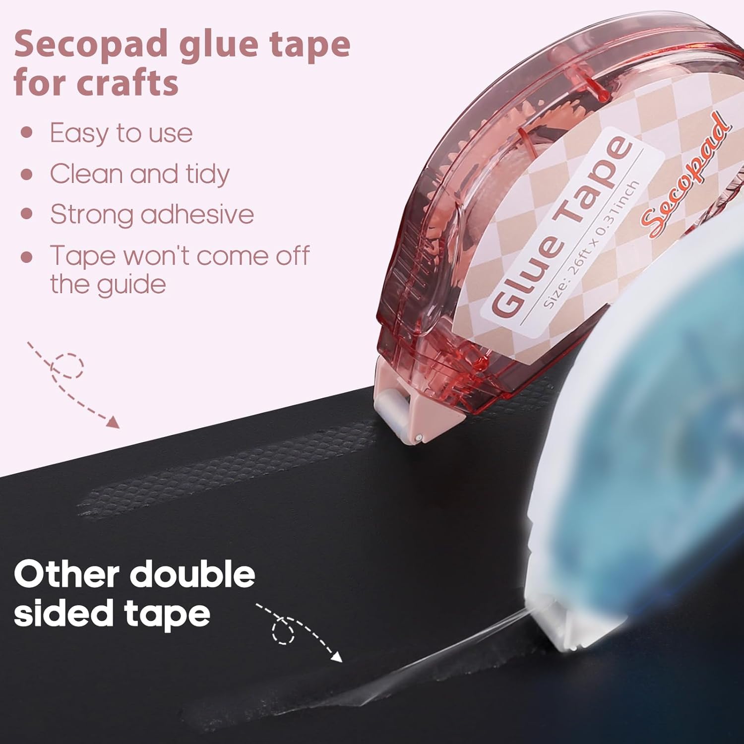 Secopad Scrapbook Tape, Glue Tape for Crafts, 4 Pack, Light-Colored Shell | 0.3IN x 26FT, Sticky & Safe, Doubl - view 2