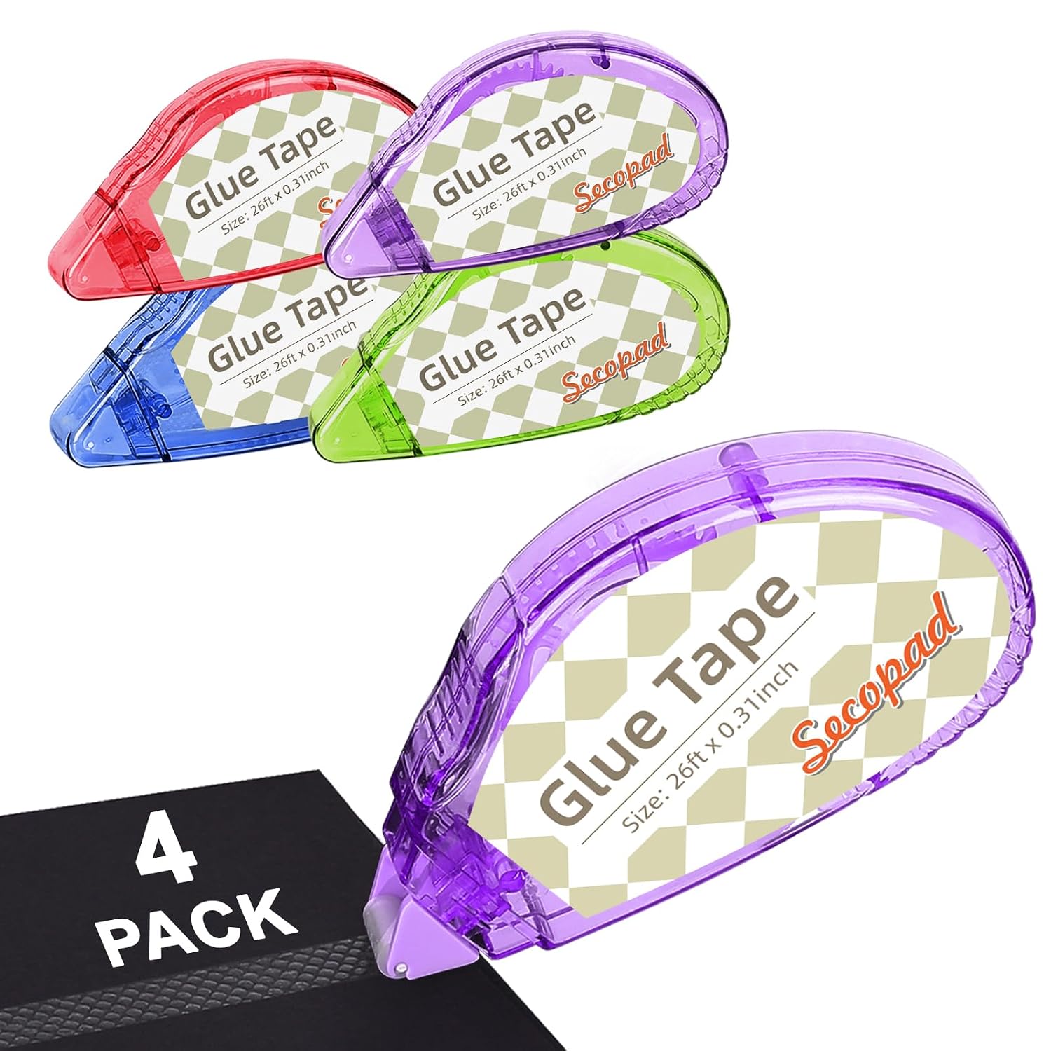 Secopad Scrapbook Tape, Glue Tape for Crafts, 4 Pack, Light-Colored Shell | 0.3IN x 26FT, Sticky & Safe, Doubl - view 8